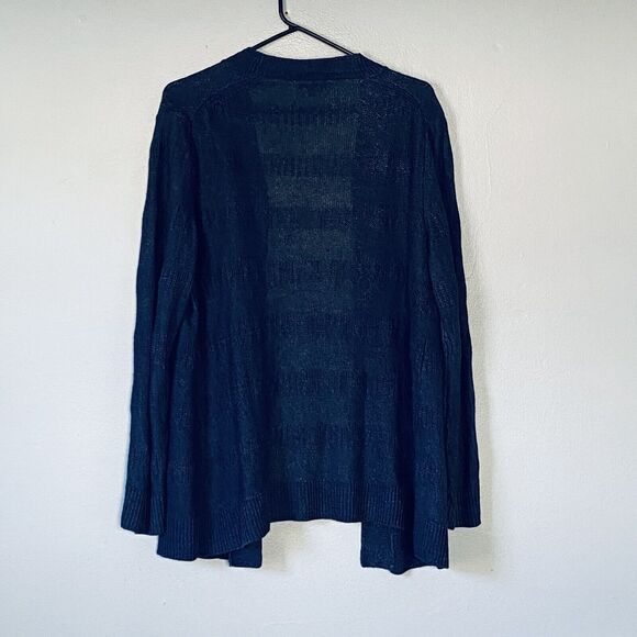 Talbots Cardigan Sweater Womens Size Large Navy Blue Open 100% Linen Lightweight - Picture 2 of 6